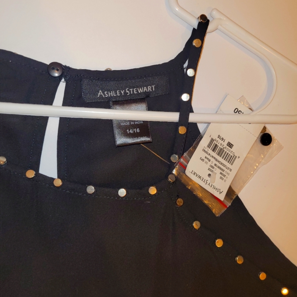 NWT Ashley Stewart Black Studded Top